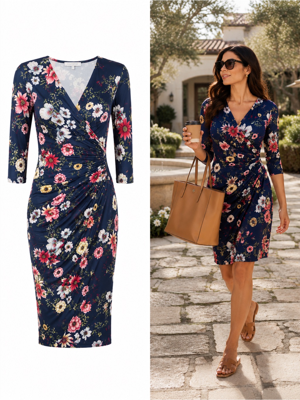 Anatomie Marine Printed Dress Size Xs Navy Floral Travel Dress Made In Italy
